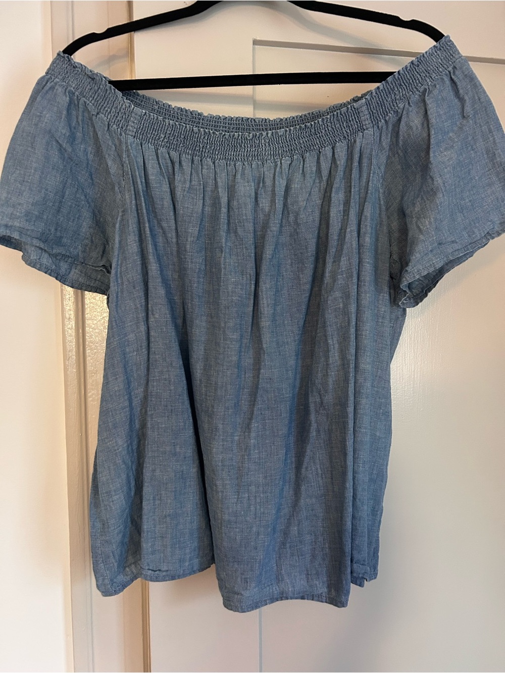 Joie Light Blue Off-the-Shoulder Chambray Top